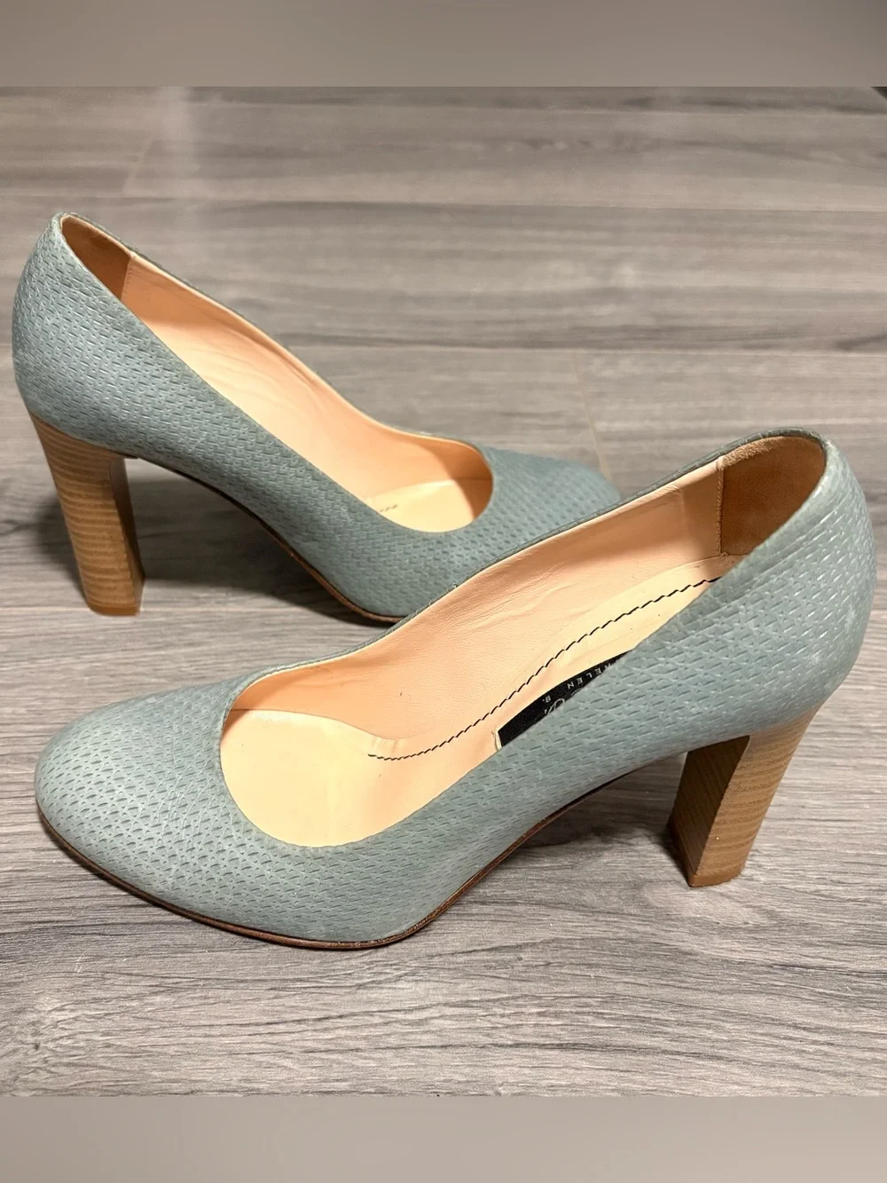 Powder Blue Textured Round-Toe Heels